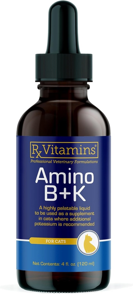 Rx Vitamins Amino B+K - Cat Vitamin B & Κάλιο συμπλήρωμα για γάτες - με Amino Acids Ταυρίνη & Λυσίνη - Aids in Cat Kidney Support & Immune Support for Cats - Liver & Bacon 4oz