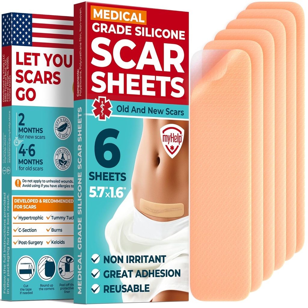 Ιατρικός βαθμός Σιλικόνη Scar Sheets - 6pk (5.7”x1.6”) - Ορατή διαφορά σε Χειρουργικά & Κελόιντ Σημάδια - Επαναχρησιμοποιήσιμα Γ-τμήμα Scar Silicone Strips - Εύκολο στη χρήση ταινίες
