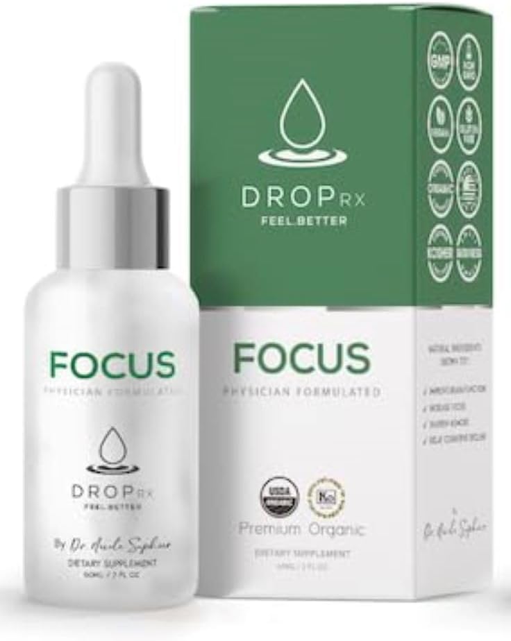 DropRx Focus by Dr. Nicole Saphier – Ginkgo Biloba & Ginseng, Bacopa, Rosemary & Sage for Memory Improvement and Brain Focus – Organic, Non-GMO, Vegan, Gluten-free, Kosher, Made in USA (2 Fl Oz)