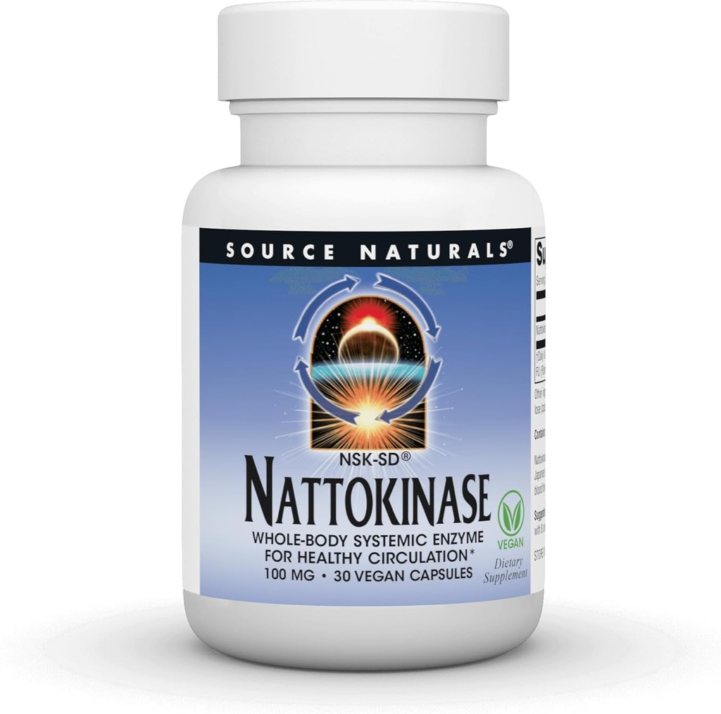 Source Naturals NSK- SD Nattokinase, Sytemic Enzyme ολόκληρου του σώματος για υγιή κυκλοφορία *, 100mg, 30 Vegan Κάψουλες