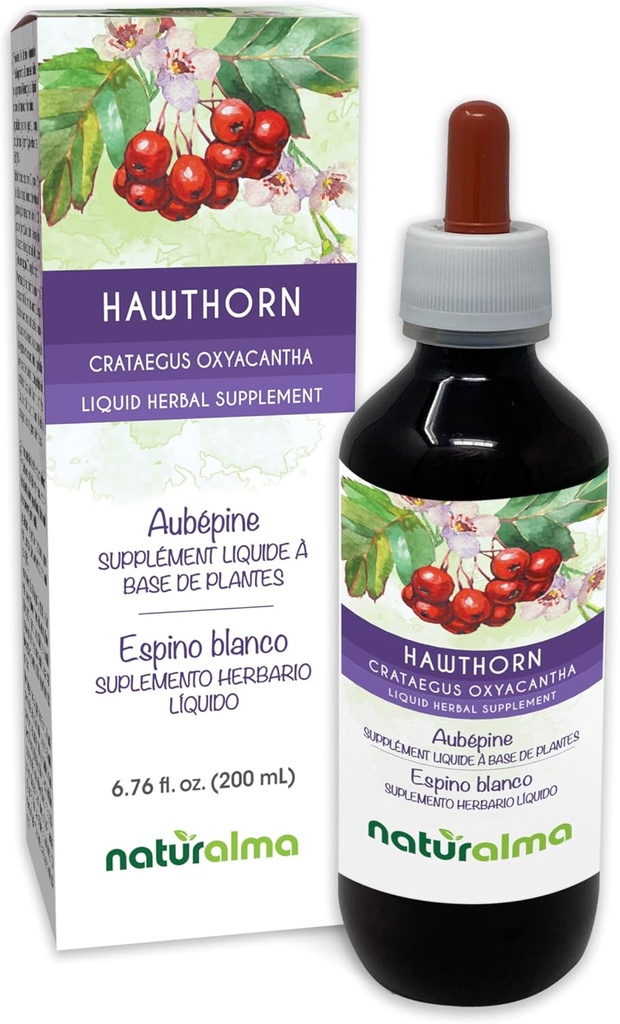 Naturalma Hawthorn (Crataegus oxyacantha) Leaf ve Çiçek Alkol Özgür Tincture - 6. fl76 oz Sıvı Ekstraksiyon - Herbal Supplement - Vegan