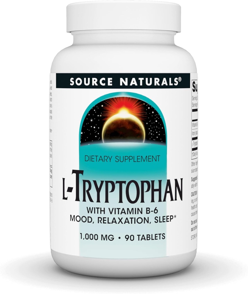 Source Naturals L-Tryptophan with Vitamin B-6 Support Mood, Relaxation and Sleep -1000 mg - 90 Tablets