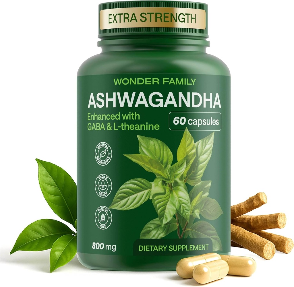 Ashwagandha Kompleksi GABA, L-Theanine & B6 ile 800 mg - Calm, Focus & Mood için Adaptojenik Destek - 60 Capsules - 600 mg - Non-GMO, Gluten-Free-Free-GMO, Gluten-Free