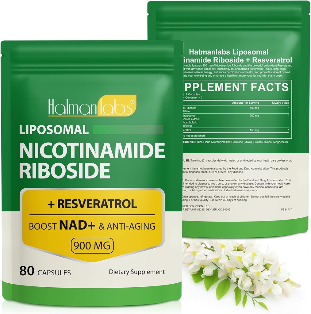 NAD+ Supplement with Nicotinamid Riboside-Liposomal Nicotinamid Riboside 900Mg, Yüksek Saf Resveratrol NAD Supplement for Anti-Aging,Energy,Focus-80 Capsules