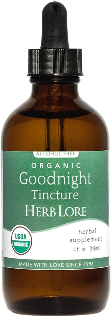 Herb Lore Organic Goodnight Tincture - Sıvı Uyku Yardımı Valerian Root & Passion Flower Extract for Yetişkinler & Kids - Melatonin Free Herbal Sleep Supplement - 4 fl oz