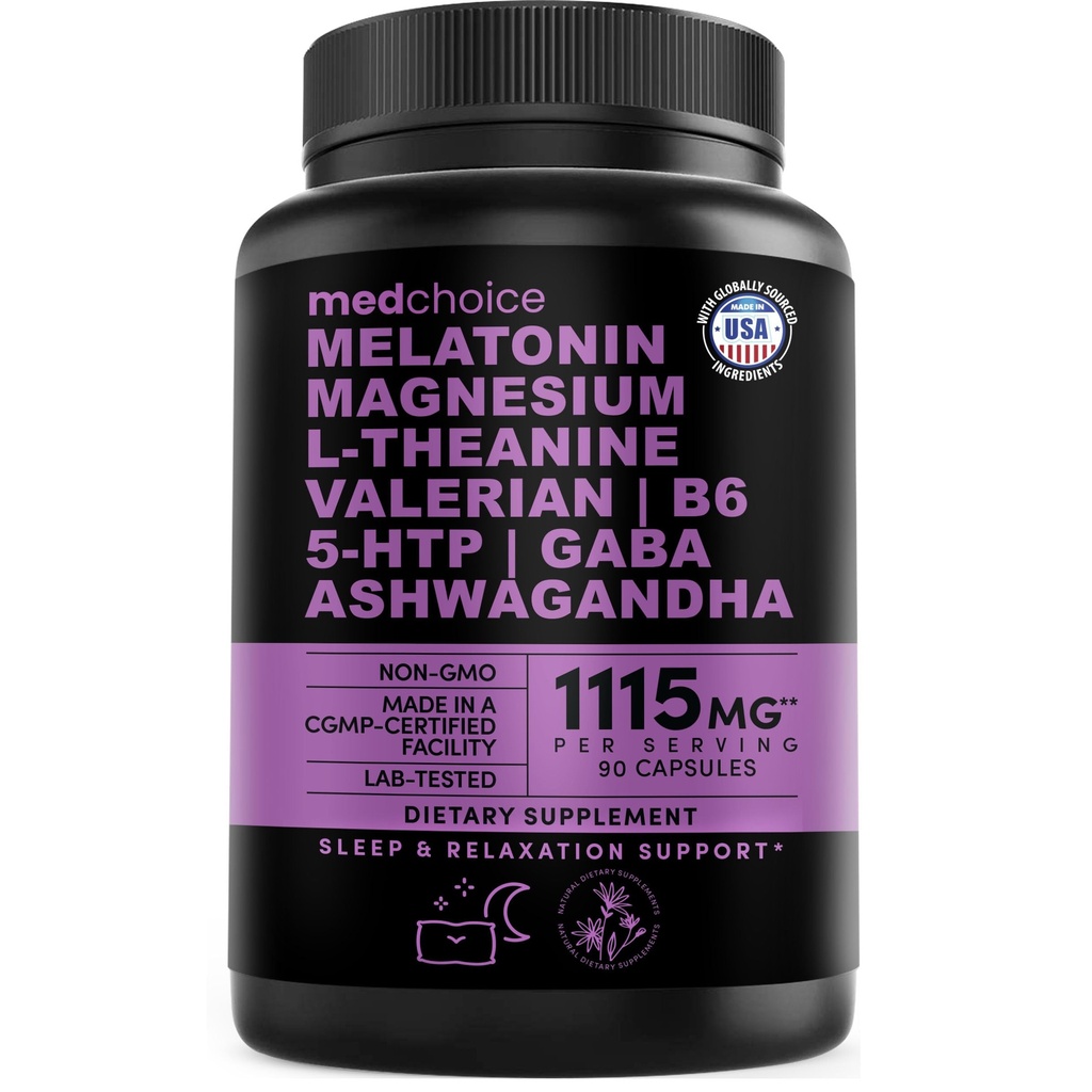12in-1 Melatonin Sleep Capsules - Melatonin 5 mg ve Magnezyum Glycinate 500 mg ile Yetişkinler için Doğal Uyku Aids, L Theanine, Valerian Root, GABA, 5-HTP (90ct, Pack of 1)