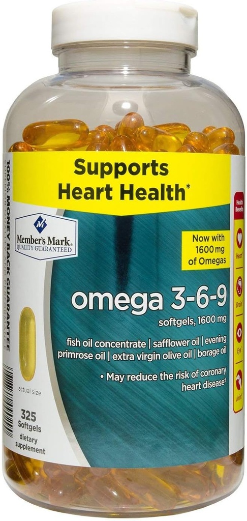 Üye Mark Omega 3, 6, 9 Diyet Supplement 1600 Mg, Soft Gels, 325Count