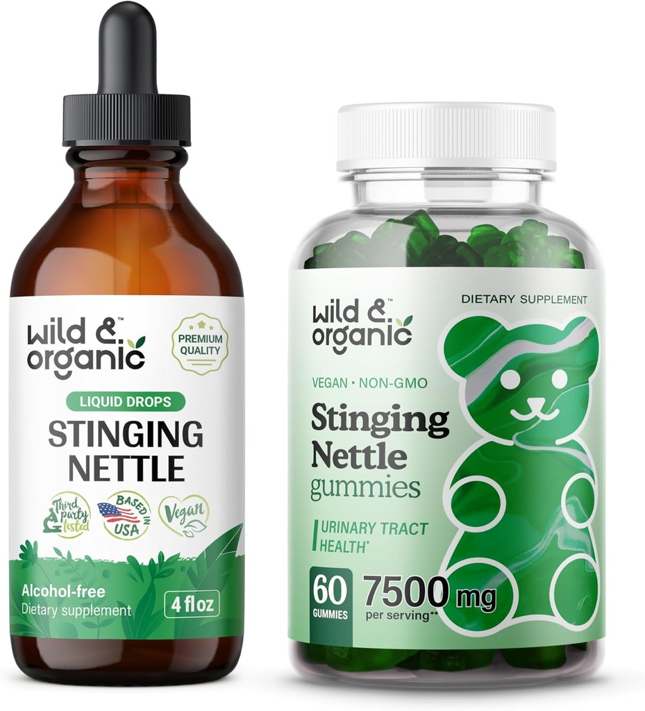 Vahşi ve Organik Nettle Root Tincture 4 fl oz & Sting Nettle Root Gummies