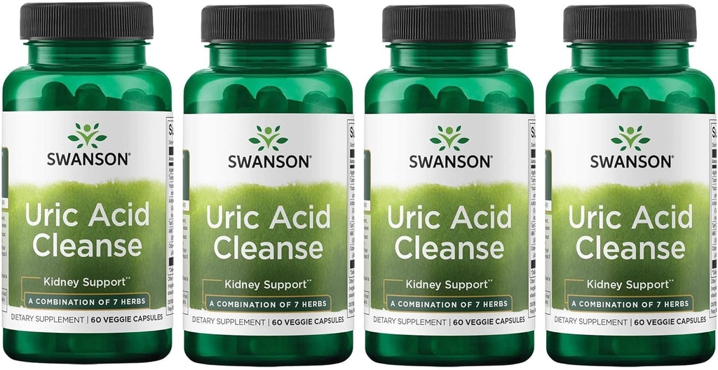 Swanson Uric Acid Cleanse - Φυσικό συμπλήρωμα για την προώθηση της υποστήριξης των νεφρών - Χαρακτηριστικά ενός ισχυρού συνδυασμού των 7 βότανα - (60 κάψουλες λαχανικά) 4 Pack