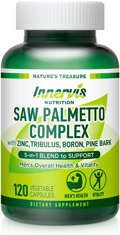 Prostate & Urinary Support for Men – 5-in-1 Saw Palmetto Kompleksi, Tribulus, Boron, Pine Bark – 120 Veggie Capsules