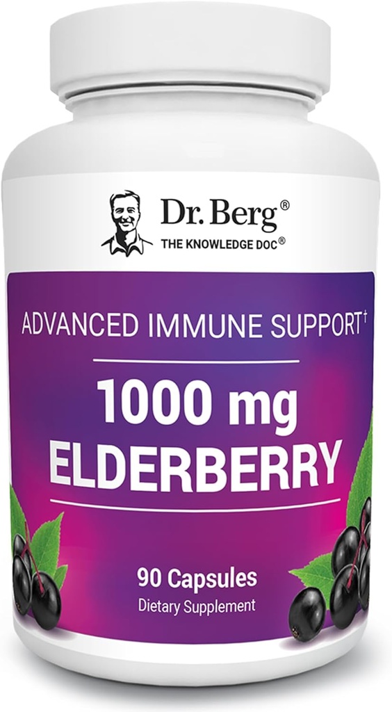 Δρ. Μπεργκ Κάψουλες Black Elderberry (Advanced Immune Support*) με 15.000 IU Βιταμίνης D, 60 mg ψευδαργύρου, & 90 mg Camu Camu - (4-in-1) Sambucus Elderberry Immune Support Supplement - 90 Κάψουλες