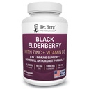 Dr. Berg Black Elderberry Capsules (Advanced Immune Support*) 15,000 IU Vitamin D, 60 mg of çinko, & 90 mg of Camu Camu - (4-in-1) Sambucus Elder Immune Support Supplement - 90 Capsules