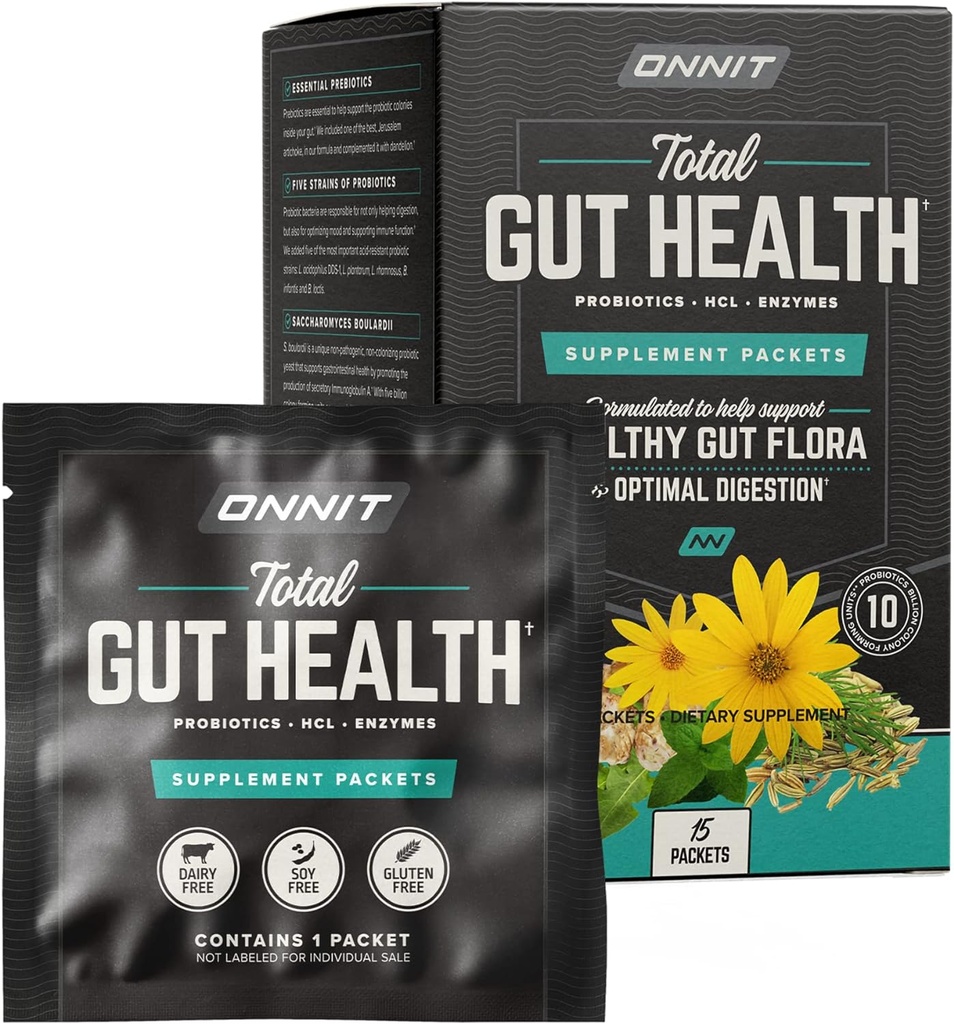 Onnit Total Gut Health: Daily Prebiyotik, Probiyotik ve Digestive Enzyme Packets (15 Pack)