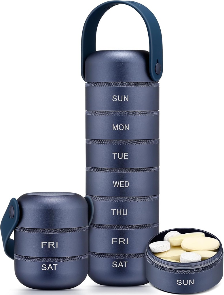 Zannaki Metal Weekly Pill Organizer, Big Travel Pill Box 7 Day, Αδιάβροχη υπόθεση ημερήσιων χαπιών με λαβή σιλικόνης, Αλουμινίου Κράμα Φορητή θήκη χαπιών για βιταμίνη, ιατρική, συμπλήρωμα, χάπια