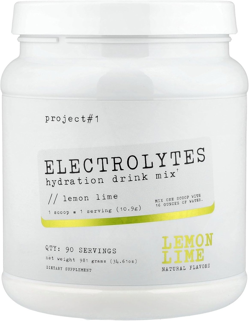 Project #1 Electrolyte Drink Mix - Lemon Lime Flavor - Pids & Coconut Water ile Hydration - Low Calorie, High Performance Electrolyte Toz for Fitness & Endurance - 90 Servisler