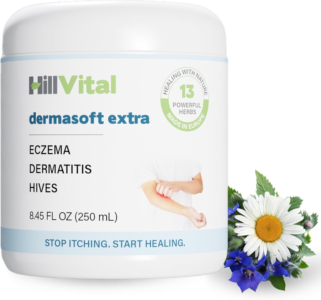 HillVital Eczema Çocuklar için Krem - Yetişkinler için Moisturizer, Herbal Baby Eczema Relief, Itch Relief Hives Treatment, Anti Itch Lotion and Seborrheic Dermatitis Balm 8.5 fl oz