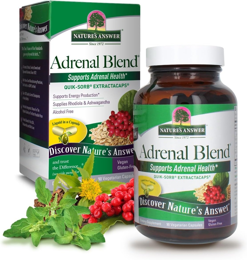 Nature's Answer Ekstracaps Adrenal Emo Stress Away Vegetarian 90 Capsules Vegan Vegetarians Herbal Kombinasyon Diyetsel Supplement No Harm