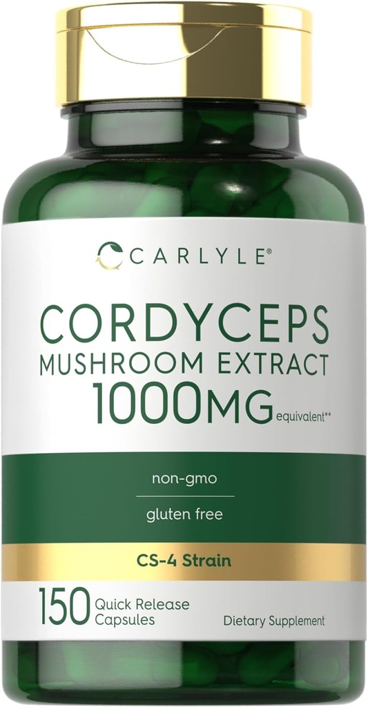 Carlyle Cordyceps Mushroom Capsules 1000mg | 150 Count | CS-4 Strain Mushroom Extract | Non-GMO and Gluten Free