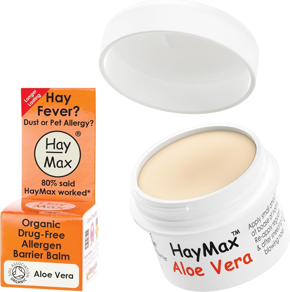 HayMax Allergen Barrier Balm - Aloe Vera 0.17 fl oz - Organik, Doğal ve Sigarasız Hay Ateş & Antilerjen Parçacıklar - Yetişkinler için Büyük, Çocuklar ve Hamile Kadınlar