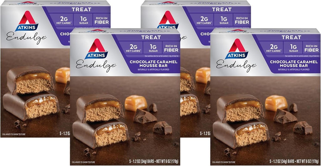 Atkins Endulge Chocolate Caramel Mousse Bar, Dessert, 1g Sugar, High in Fiber, 5 Count (4000 of 4)