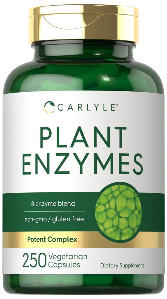 Carlyle Plant Enzymes with Protease, Papain, Lactase ve Bromelain | 250 Capsules | Multi Enzyme Mix | Non-GMO & Gluten Ücretsiz Supplement