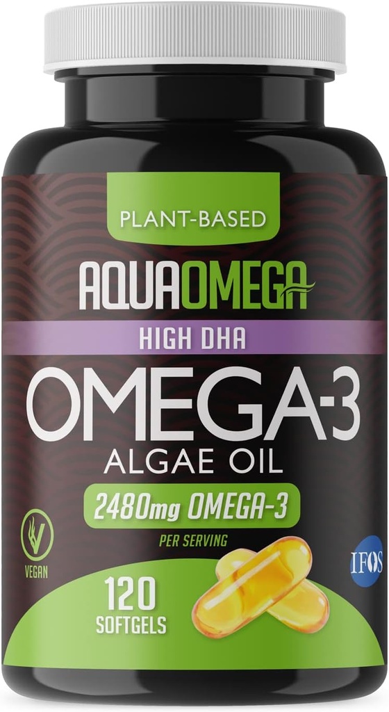 Ultimate Strength Plant Based Omega 3 Supplement, Vegan Omega 3 Supplement, Organik Omega3 Fatty Asits EPA & DHA Supplements from Cold Pressed Algae Oil, Omega3 Algae Based Supplements, 120 Softgels