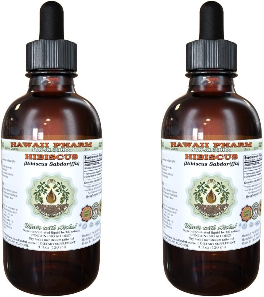 Hibiscus Alkol Özgür Sıvı Ekstraksiyon, Organik Hibiscus (Hibiscus Sabdariffa) Çiçek Glycerite Hawaii Pharm Natural Herbal Supplement 2x4 oz