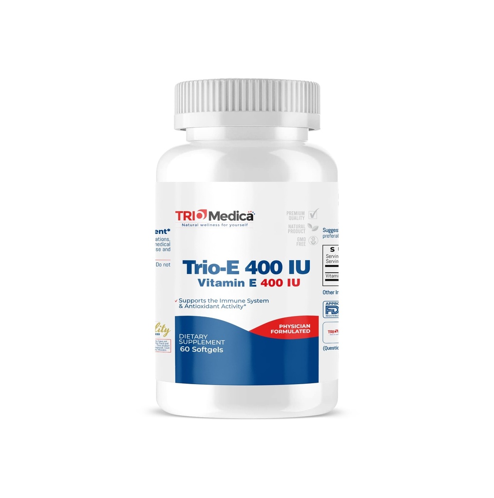 Trio-E 400 IU Vitamin E (400 IU) dl-Alpha, Antioksi Health & Immune System, 60 Softgels