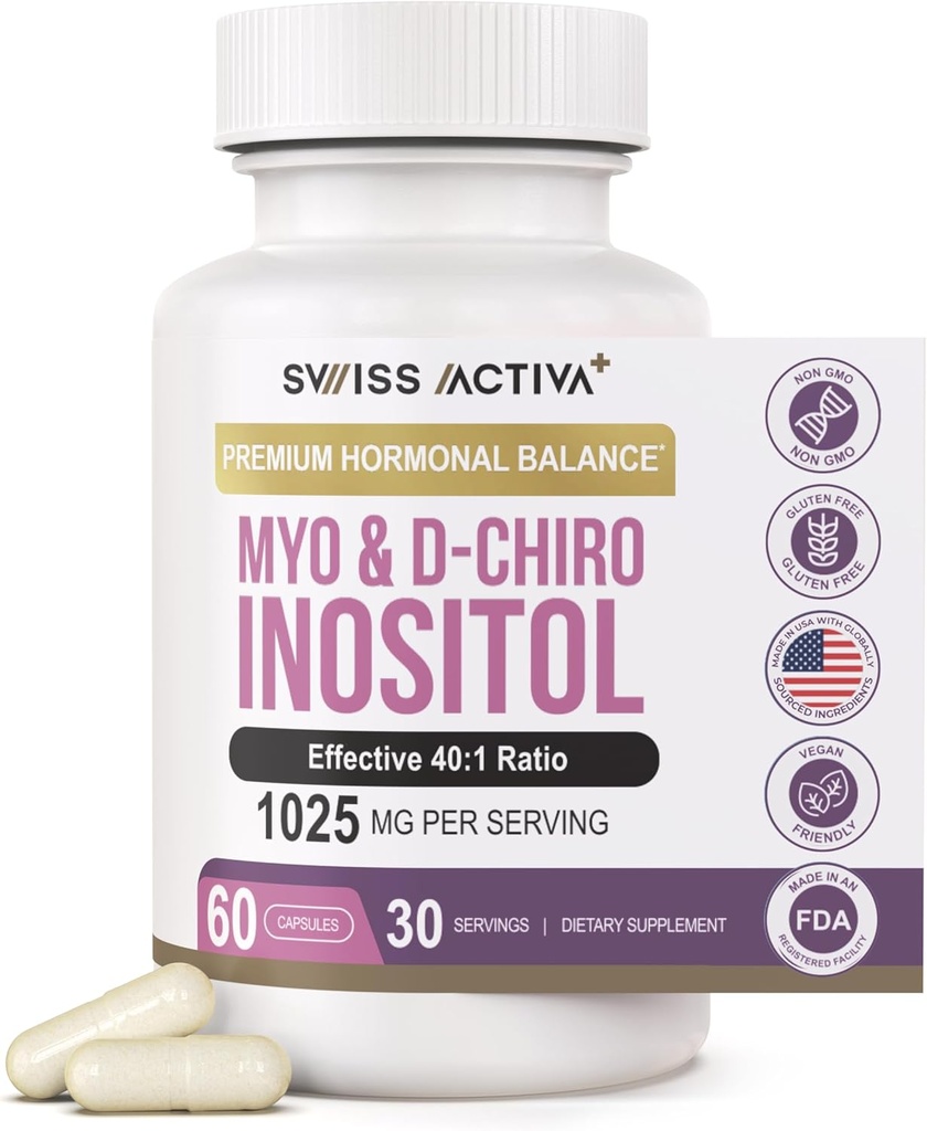 İsviçre Activa+ Laboratuvarlar Myo Inositol Supplement & D-Chiro Inositol Supplement - Kadınlar ve Plüt Supplements - Regulate Menstrual Cycle - Ovarian Support - 30 Days Supply