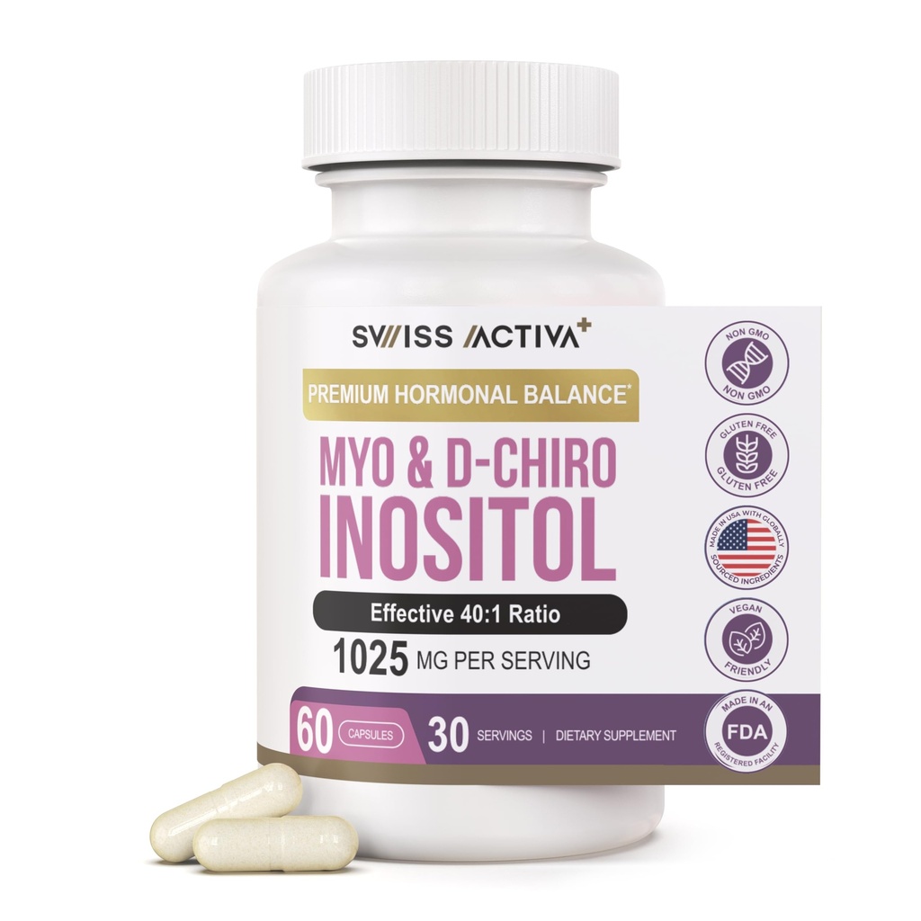 İsviçre Activa+ Laboratuvarlar Myo Inositol Supplement & D-Chiro Inositol Supplement - Kadınlar ve Plüt Supplements - Regulate Menstrual Cycle - Ovarian Support - 30 Days Supply