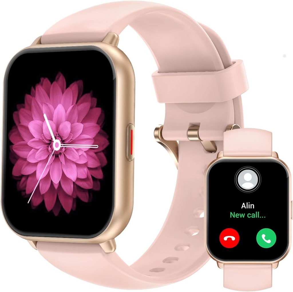 RUIMEN Smart Watches for Men Women (Answer/Make Calls, 2 Bands Dahil), 1.8" iOS / Android Phones, Fitness Tracker Heart Rate/Sleep Monitor Dijital Watch Sular Pink