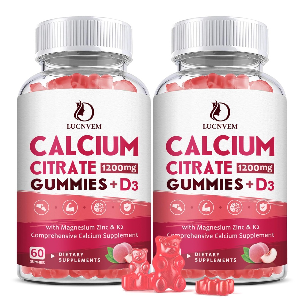 (2 Pack) D3 Supplements Gummies for Women & Men, Kalsiyum Gummies with Vitamin D3 K2, High Abxia for Bone Muscle Health- Peach Flavor- 60 Day Supply