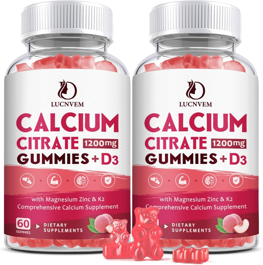 (2 Pack) D3 Supplements Gummies for Women & Men, Kalsiyum Gummies with Vitamin D3 K2, High Abxia for Bone Muscle Health- Peach Flavor- 60 Day Supply