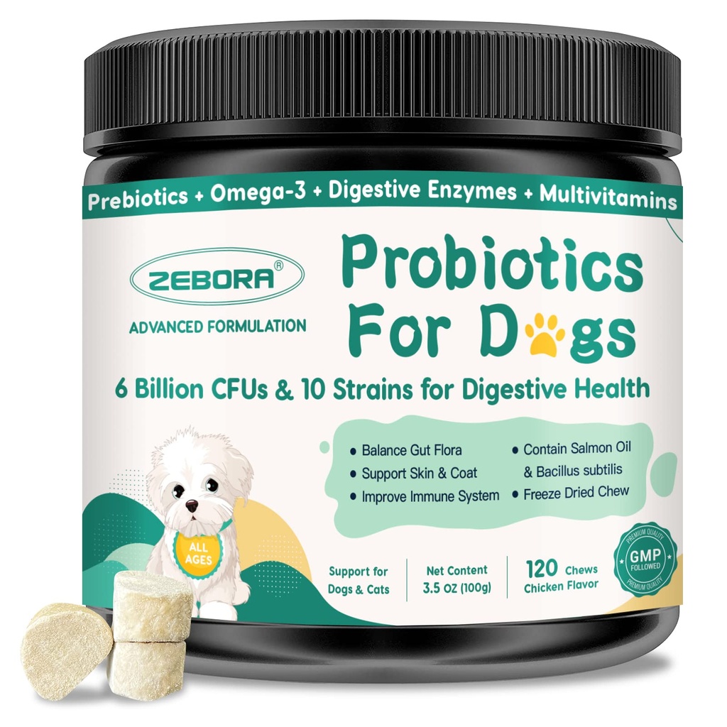 Köpekler için Probiyotikler Sağlığı, Köpek Probiyotikleri ve Digestive Enzymes, Prebiyotikler, Omega-3 & 6 ve Köpekler için 6 Milyar CFUs, Gut Health ve Immune Support, 120 Chews