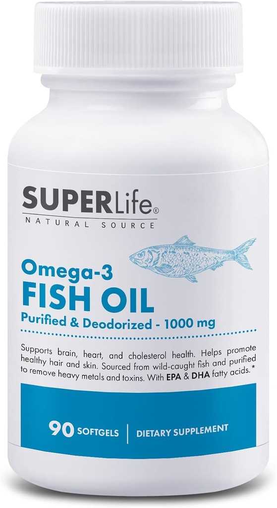 Omega-3 Fish Oil - 1000 mg Purified & Deodorized from Wild Caught Fish with EPA & DHA Fatty Acids | Supports Heart, Brain, Hair & Skin Health | Tamam - 90 Softgels