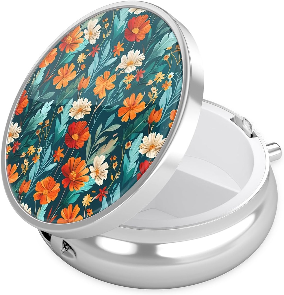 Nipichsha Pill Box, Küçük Pill Case for Purse & Pocket, Cute Travel Medicine Organizer, Portatif Tıp Konteynerleri Vitaminleri, İlaçları, Fish Oil & Supplement, B04-Beautiful Çiçekler