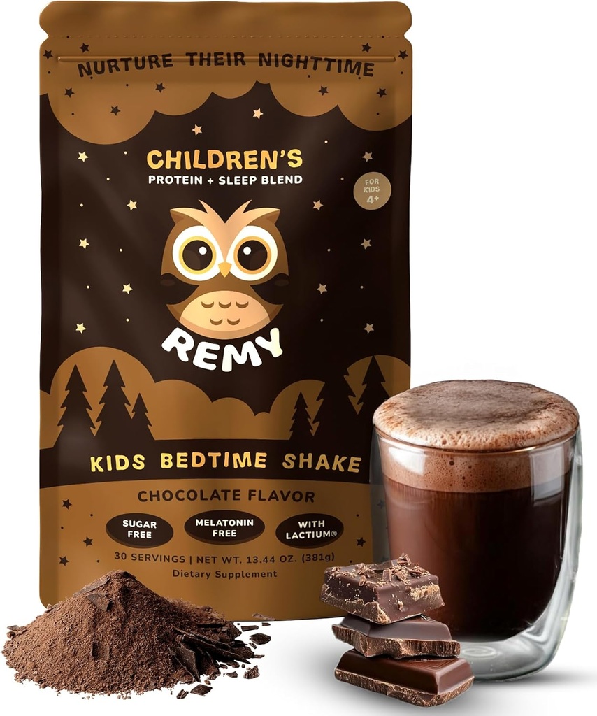 Mutlu Owl Remy Protein Sleep Aid Supplements for Kids, Melatonin-Free Formula, Lactium, L Theanine, Vitamin D, B6, Kalsiyum & Herbal Türleri Çocuklar için Uyku, Dengesiz Beslenme İçme, GMO