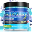 Erkekler ve Kadınlar için Kreatif Monohidrat Gummies, Kuvveti Arttırıyor ve Kas, Enerji ve Silah Kazanıyor, Preworkout Supplement, Sugar Free, Vegan, Chewables Blueberry Flavor-120