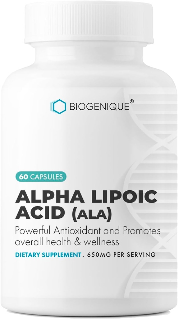 Alfa Lipoic Acid 650 mg, Antioksit Sağlık ve Genel Sağlık Destekler Genel Sağlık ve Sağlık, ALA 60 Capsules - Amerika'da Made in ABD - Vegan, Non-GMO, Gluten Free