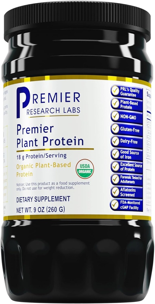 Premier Research Labs Plant Protein - Vegan Plant Based Pea Protein Toz, Organik, Süt Ücretsiz, Gluten Free, Yapay Flavors, Vegetarian, Contains Riley ve Rice - 9 Oz Oz Oz