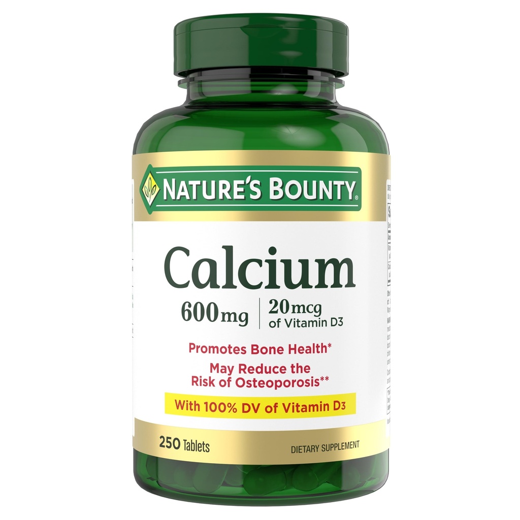 Nature's Bounty Calcium Carbonate & Vitamin D, Supports Immune Health & Bone Health, 600mg Calcium & 800IU Vitamin D3, 250 Tablets