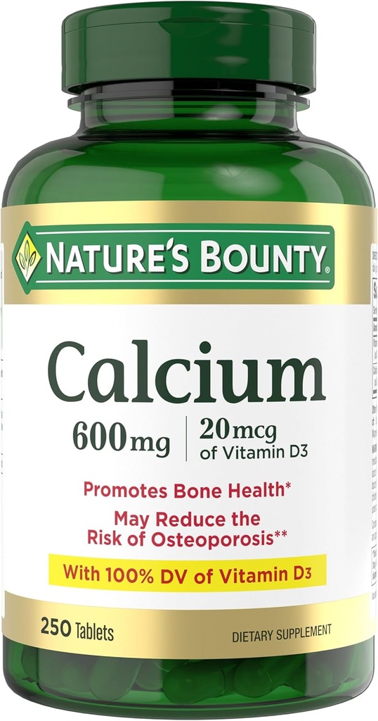 Nature's Bountyuba Carbonate & Vitamin D, Destekler Immune Health & Bone Health, 600 mguba & 800IU Vitamin D3, 250 Tablet