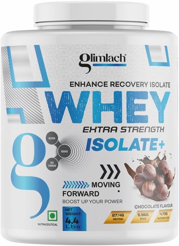 GLIMLACH Whey Ekstra Kuvveti + Protein Toz Destek ve Kurtarma için Toz, Vejetaryen - birincil Kaynak Whey Isolate (4.4LBS, Chocolate)