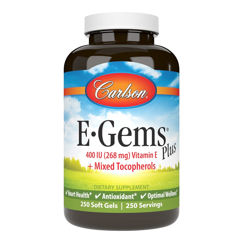 Carlson - E-Gems Plus, Doğal Vitamin E 400 IU, Sağlıklı Bir Kalp Destek, 250 yumuşak jel