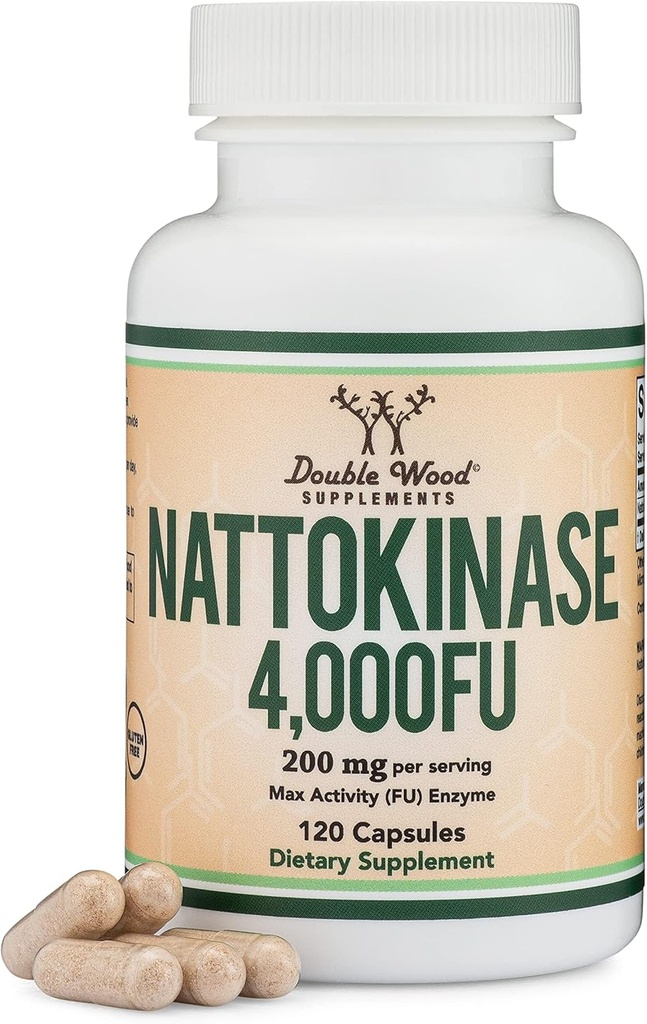 Συμπλήρωμα Nattokinase 4.000 FU Σερβίρει, 120 κάψουλες (Αφαιρούνται από την ιαπωνική Natto) Συστηματικά Ένζυμα για Καρδιαγγειακό και Κυκλοφορικό Υποστήριξη από Διπλό Ξύλο
