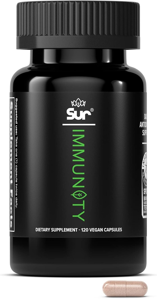 Sur Immunity Immune Support Supplement with Vitamin C, Acerola Cherry, Turmeric & Green Tea Extract - Optimal Defense Wellness Regimen, Antioxidant Blend & Vegan Polyphenol Supplement (120 Κάψουλες)