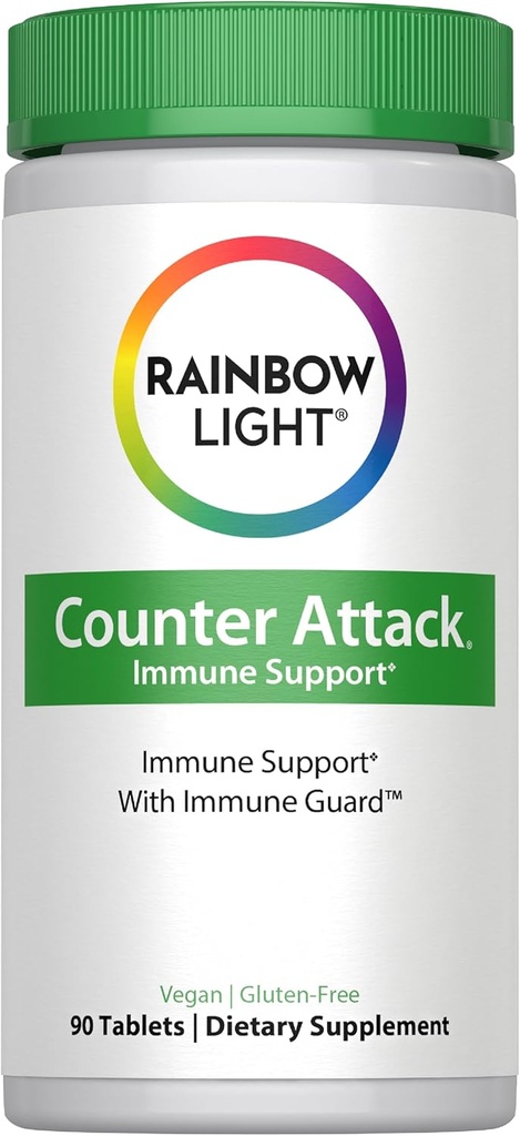 Rainbow Light Counter Attack Immune Support, Diyetary Supplement Immune Support, C vitamini, çinko ve 3 Hedefli Herbal Mixs, Vegan ve Gluten Free, 90 Count