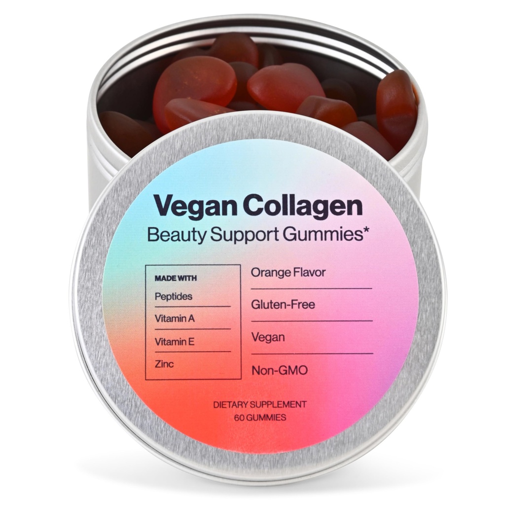 Vegan Beauty Support Gummies Collagen ATM with Biotin, Vitamin C, A, E, Folic Acid, and More - 60 Gummies - Plastik-Free Tin - Doğal Malzemelerle Yapıldı