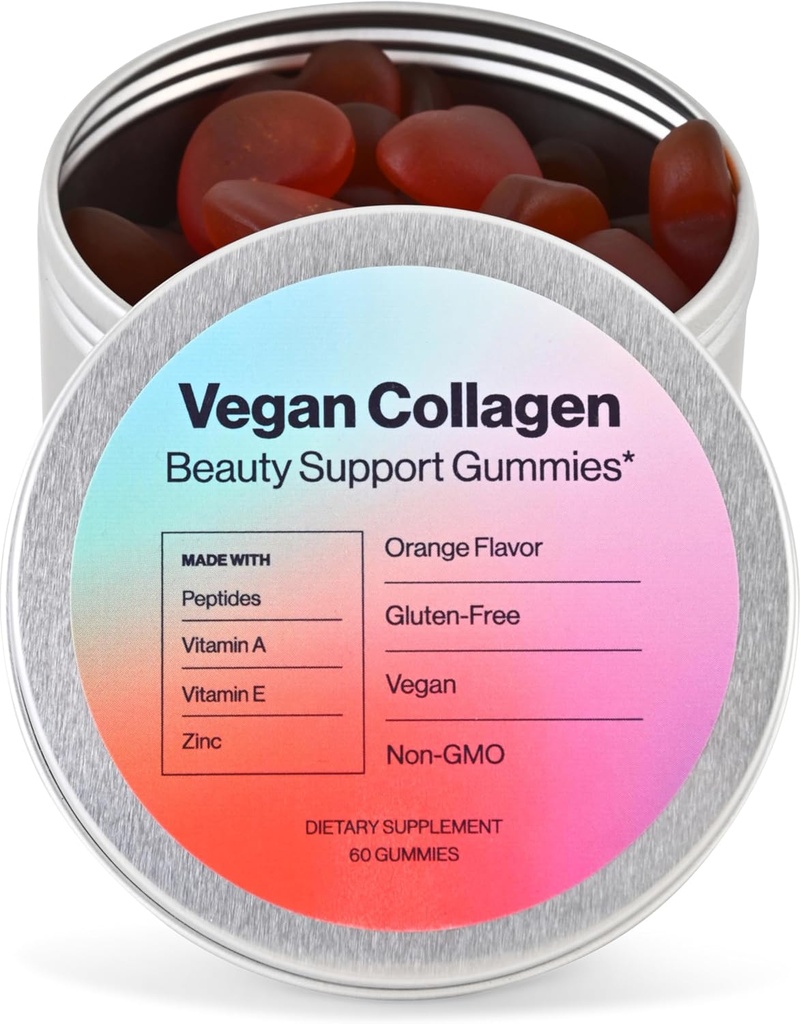 Vegan Beauty Support Gummies Collagen ATM with Biotin, Vitamin C, A, E, Folic Acid, and More - 60 Gummies - Plastik-Free Tin - Doğal Malzemelerle Yapıldı