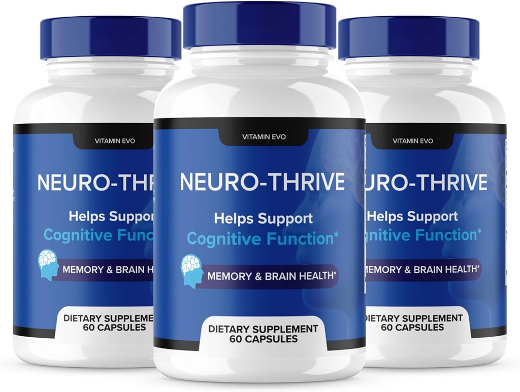 (3 Pack) Neuro Thrive Brain Supplement, Nöro Thrive for Memory, Neuro Thrive PQ, Brain Fog'un olumsuz etkilerini azaltmak için, Neuro Thrive Cognitive Function, NeuroThrive Yorumlar Neuro-Thrive (180 Cap)